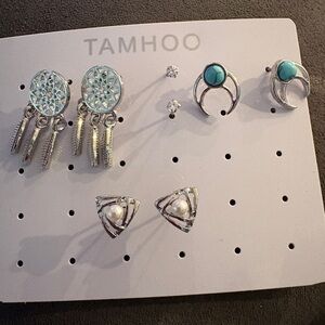 TAMHOO Silver Earring Set with Turquoise and Pearl Accents